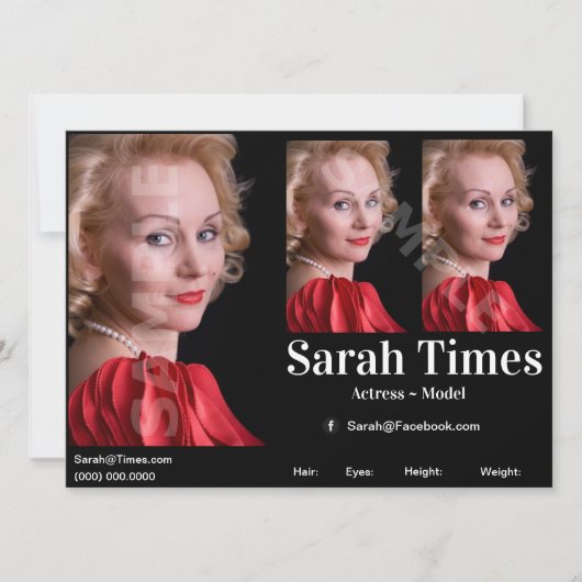 Modell-Akteur-Zed-Kopfschuss-Comp-Vorlage Einladung (Vorderseite)