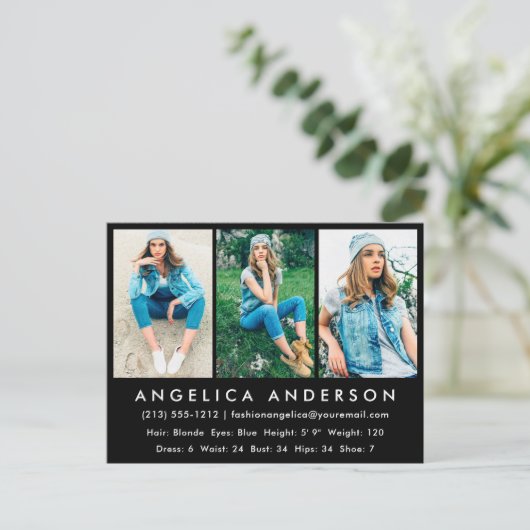 Modell Foto Comp-Karte schwarze Postkarte (Stehend Vorderseite)