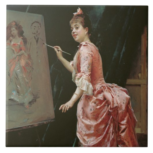 Modell Making Mischief (von Raimundo de Madrazo) Fliese (Vorderseite)