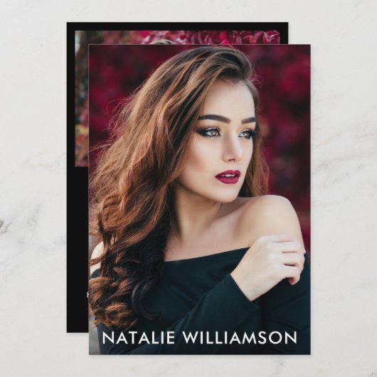 Modell Schauspieler 2 Foto Comp Card 12x18 Schwarz Einladung (Vorne/Hinten)