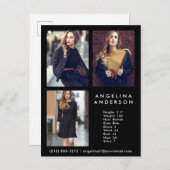 Modell Schauspieler 3 Foto Comp Card Schwarz - Pos Postkarte (Vorne/Hinten)