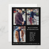 Modell Schauspieler 3 Foto Comp Card Schwarz - Pos Postkarte (Vorne/Hinten)