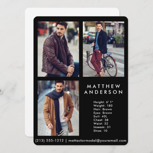 Modell Schauspieler 3 Foto Comp Card Schwarz R (Vorne/Hinten)