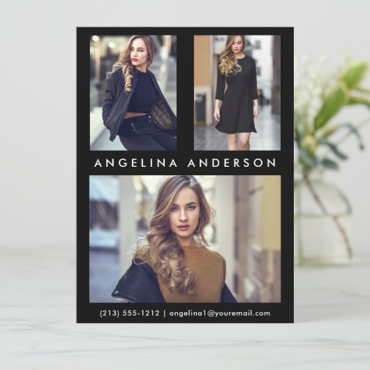 Modell Schauspieler 3 Foto Comp Card - Schwarze Vo (Stehend Vorderseite)