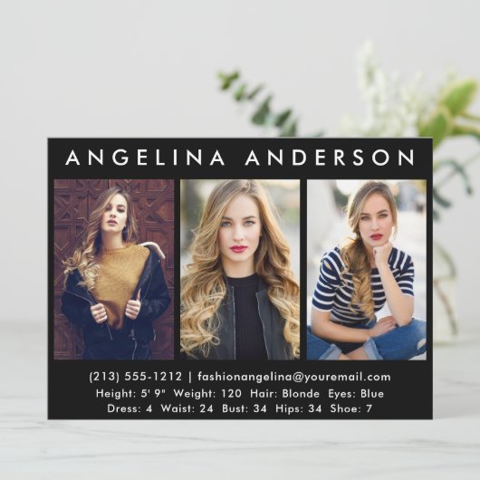 Modell Schauspieler 3 Foto Comp Card - Schwarze Vo (Stehend Vorderseite)