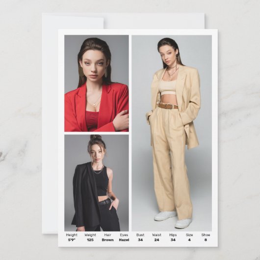 Modell Schauspieler 4 Foto 5.12x18.5 Comp Zed Card Einladung (Rückseite)