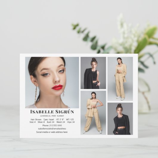 Modell Schauspieler 5 Foto Comp Card Vorlage 12x18 (Stehend Vorderseite)