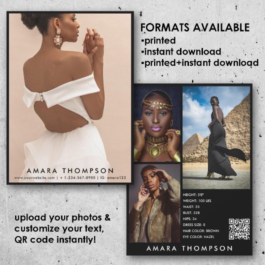 Modell Schauspieler Modeling Comp Card 4 Foto QR C Einladung