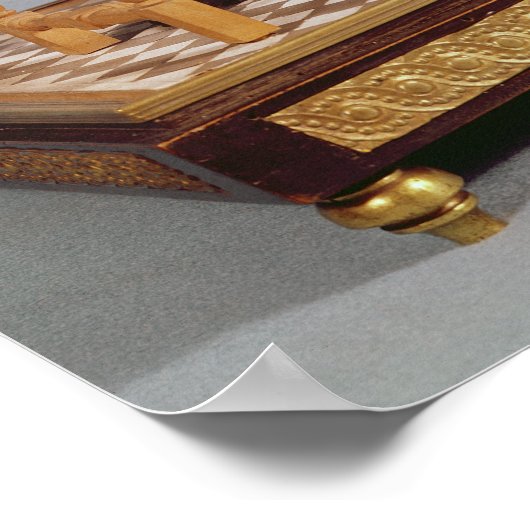 Modell von Benjamin Franklin an seinem Tisch Poster (Ecke)