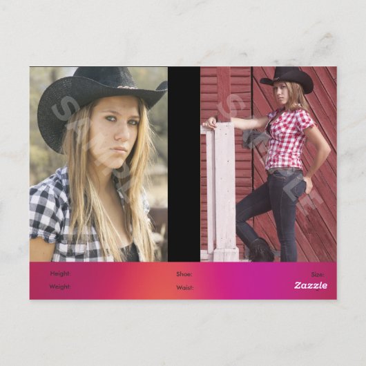 Modelle Schauspieler Headshot Zed/Comp-Karte Postkarte (Rückseite)