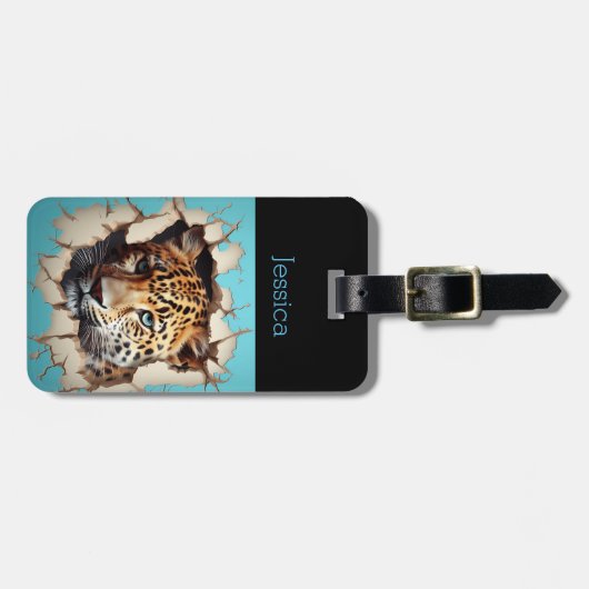 Modem Leopard Blauer benutzerdefinierbarer Name Gepäckanhänger (Vorderseite horizontal)