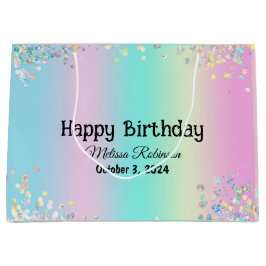 Modem Pastel Holographic Happy Birthday Große Geschenktüte
