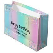 Modem Pastel Holographic Happy Birthday Große Geschenktüte (Vorderseite Schrägansicht)