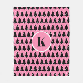 Modem Pink & Black Christmas Tree Fleece Blanket