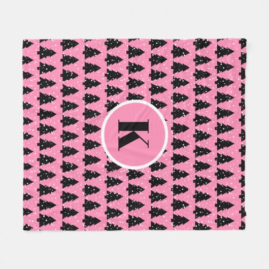 Modem Pink & Black Christmas Tree Fleece Blanket (Vorderseite (Horizontal))