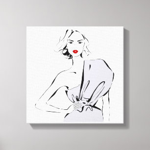 Modemädchen in gezogenem Kleid Leinwanddruck