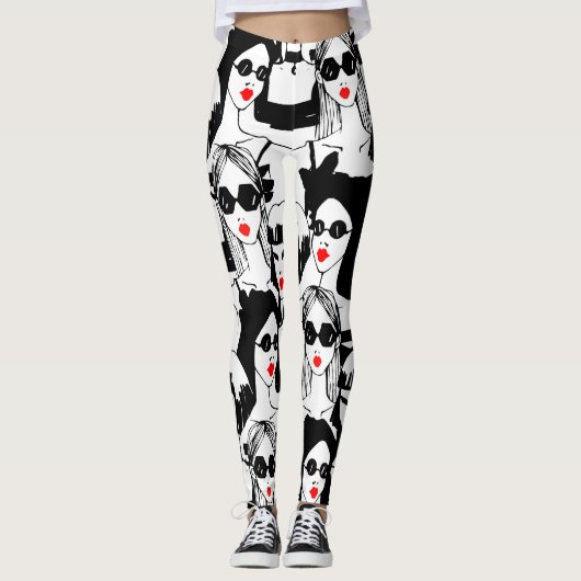 Modemädchen, Modell, Sonnenbrille, Vintages Muster Leggings (Vorderseite)