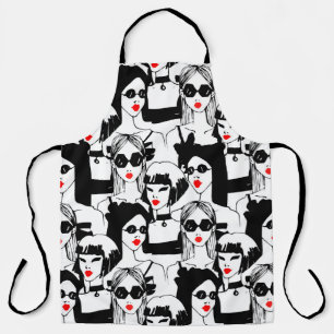 Modemädchen, Modell, Sonnenbrille, Vintages Muster Schürze