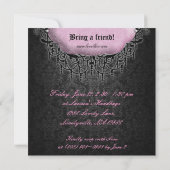 Modemantel Party Elegant Damask Rosa Grau Einladung (Rückseite)