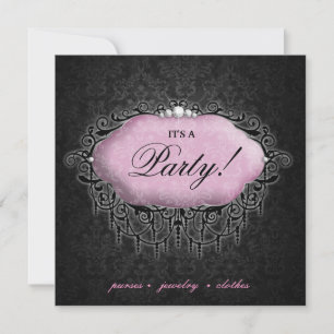 Modemantel Party Elegant Damask Rosa Grau Einladung