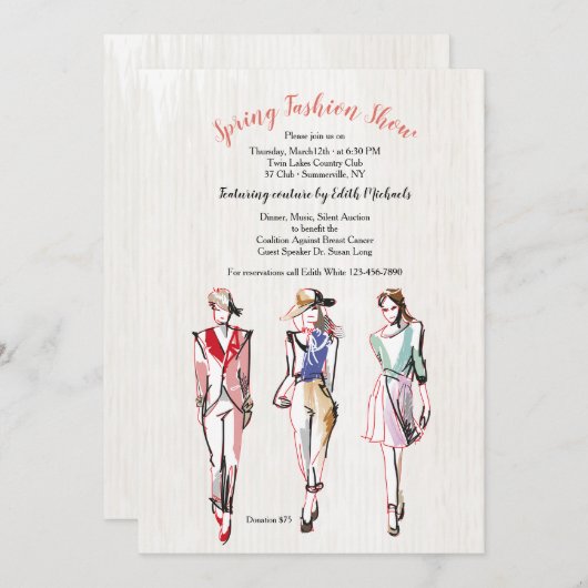 Modemodelle Drei Mode Show Einladung (Vorne/Hinten)