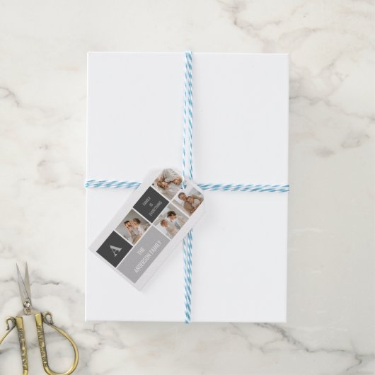 Moden 3Collage Foto & Grau Bestes Familiengeschenk Geschenkanhänger (Mit Garn)