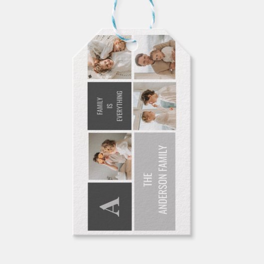 Moden 3Collage Foto & Grau Bestes Familiengeschenk Geschenkanhänger (Vorderseite)