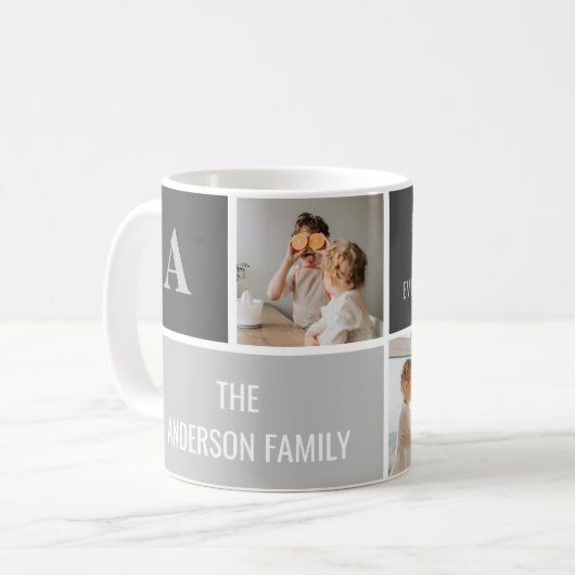 Moden 3Collage Foto & Grau Bestes Familiengeschenk Kaffeetasse (Vorderseite Links)