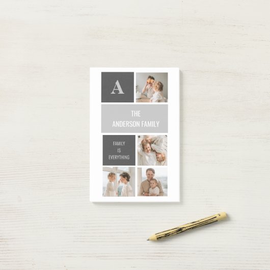 Moden 3Collage Foto & Grau Bestes Familiengeschenk Post-it Klebezettel (Auf Schreibtisch)