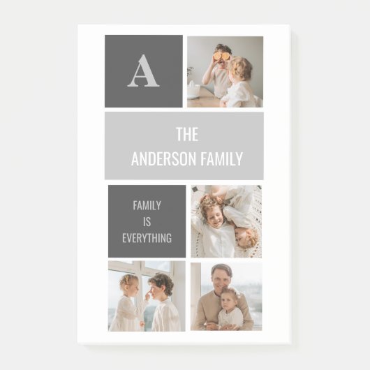 Moden 3Collage Foto & Grau Bestes Familiengeschenk Post-it Klebezettel (Vorderseite)