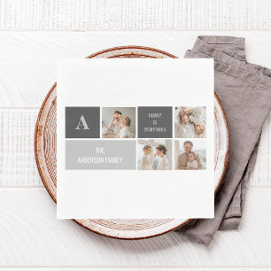 Moden 3Collage Foto & Grau Bestes Familiengeschenk Serviette