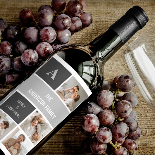 Moden 3Collage Foto & Grau Bestes Familiengeschenk Weinetikett