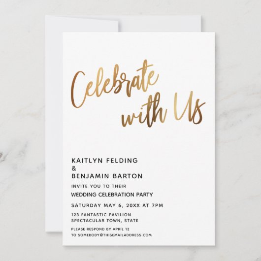 Moden feiert mit unserer Gold Hochzeitsempfehlung Einladung (Vorderseite)