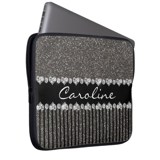 Moden grauer Glitzer personalisiert Laptopschutzhülle (Vorne Rechts)