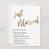 Moden Just Married Gold Handwriting Empfang Einladung (Vorderseite)
