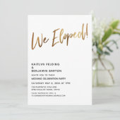 Moden We Eloping Gold Handwriting Empfang Einladung (Stehend Vorderseite)