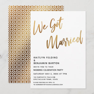 Moden We Got Married Gold Handschrift Empfang Einladung