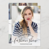 Modenschau mit weißer minimalistischer Schriftzeic Einladung (Vorne/Hinten)