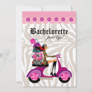 Modeparty-Einladung Scooter Frau Zebra Schwarz Einladung