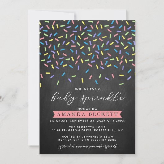 Moder Chalkboard Sprinkle Baby Dusche Einladung (Vorderseite)