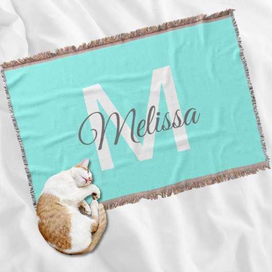 Moder chic minimalalist monogram Turquoise aqua bl Decke