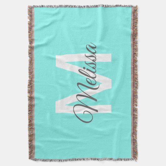 Moder chic minimalalist monogram Turquoise aqua bl Decke (Vorderseite Vertikal)
