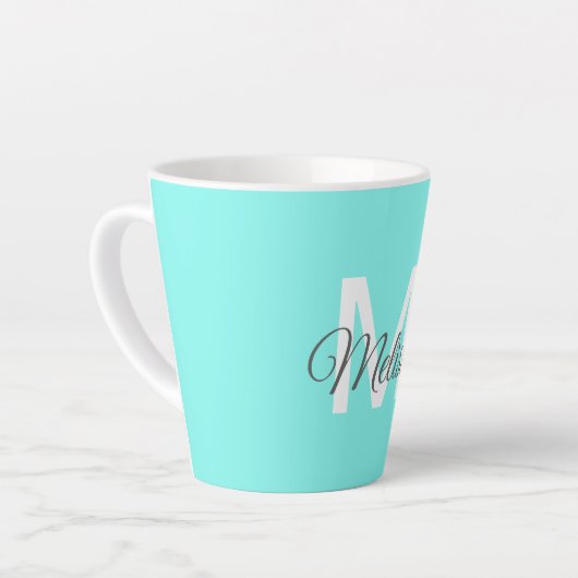 Moder chic minimalalist monogram Turquoise aqua bl Milchtasse (Linke Ecke)