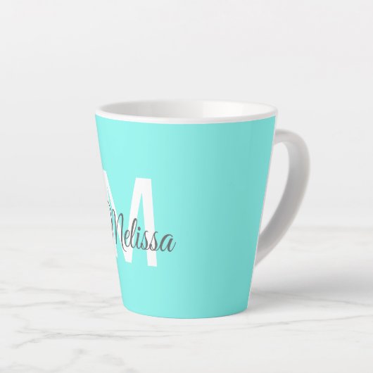 Moder chic minimalalist monogram Turquoise aqua bl Milchtasse (Rechte Ecke)