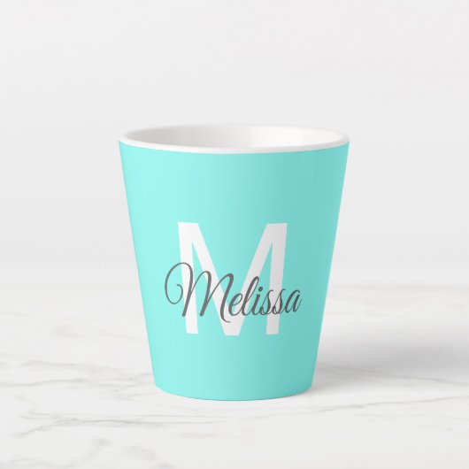 Moder chic minimalalist monogram Turquoise aqua bl Milchtasse (Vorderseite)