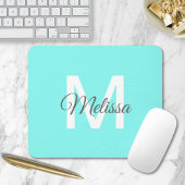 Moder chic minimalalist monogram Turquoise aqua bl Mousepad