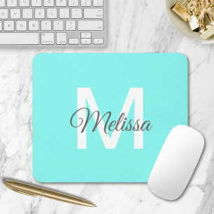 Moder chic minimalalist monogram Turquoise aqua bl Mousepad
