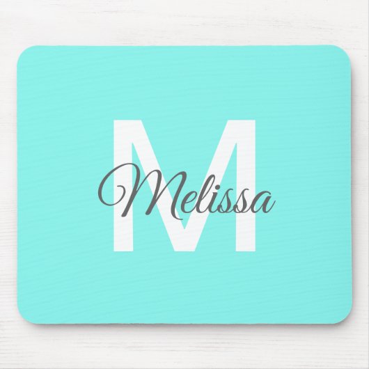 Moder chic minimalalist monogram Turquoise aqua bl Mousepad (Vorne)