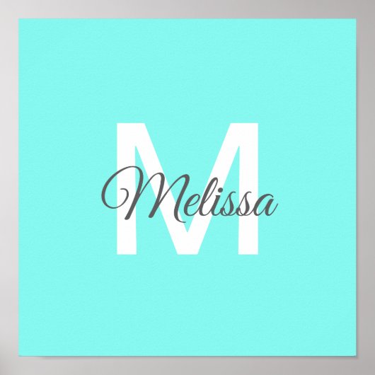 Moder chic minimalalist monogram Turquoise aqua bl Poster (Vorne)