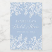 Moder Elegant Dusty Blue Floral Brautparty Weinetikett (Einzelnes Label)